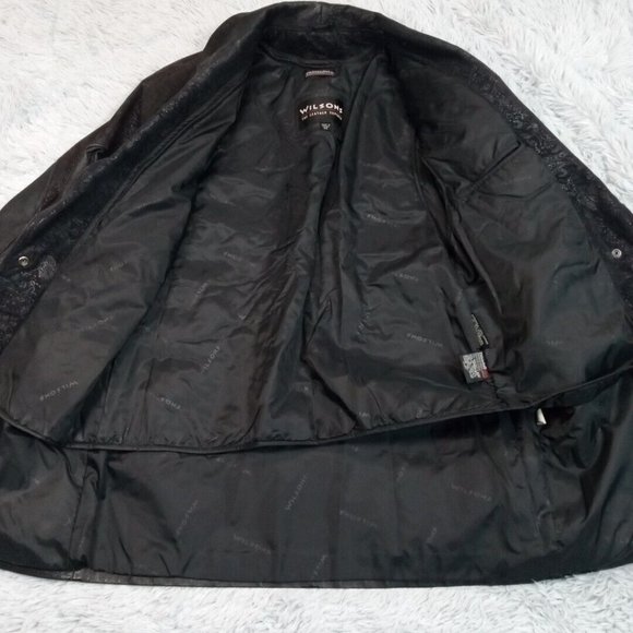 Wilsons Womens Jacket Coat Leather Black XS Thinsulate Snap Up Pockets Floral‎ - Picture 3 of 16